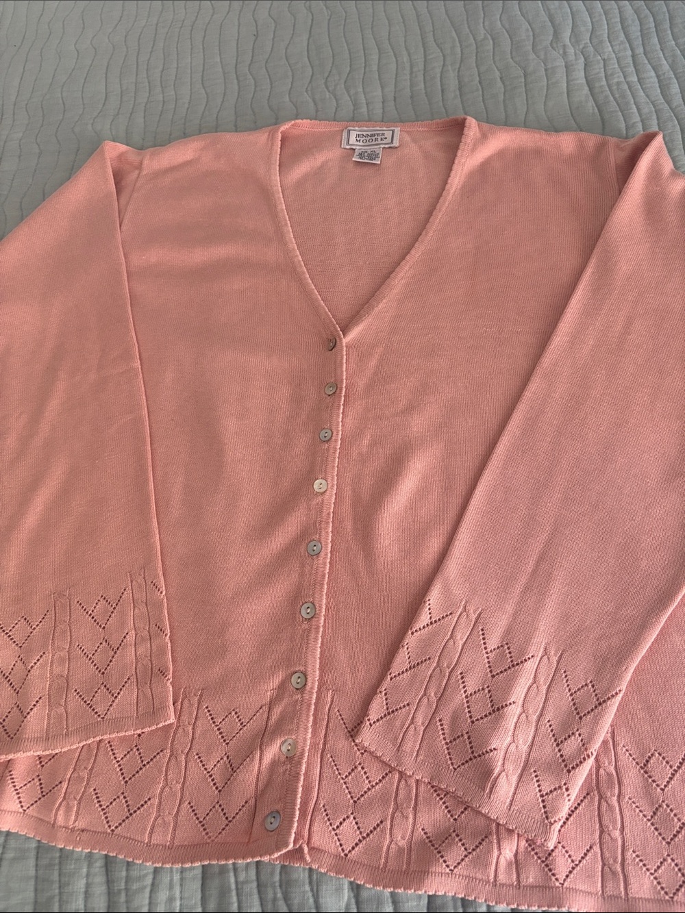 Jennifer Moore Coral Pink V-Neck Button Cardigan by Jennifer Moore XL 45% Cotton